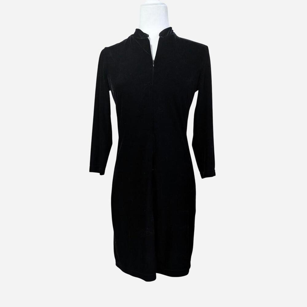 Vintage 1990s Esprit Black Velvet Zip Front Mini Dress (Size S)